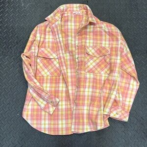 NWOT - Pink Lily Oversized Pink/yellow shacket flannel